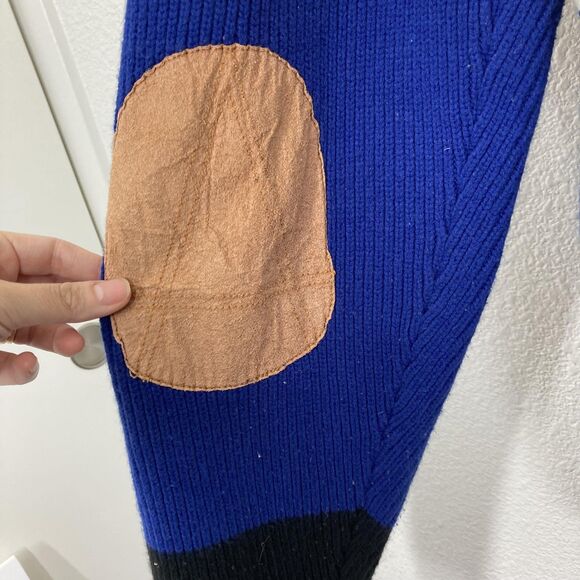 Akoo & Co Sweater Mens 4XL Blue cream Black Full Zip Knit Dog Patch Elbow Pads - Picture 13 of 16